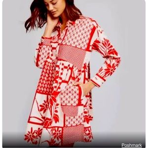 Anthropologie Printmaker Red and White Poplin Shirt Dress